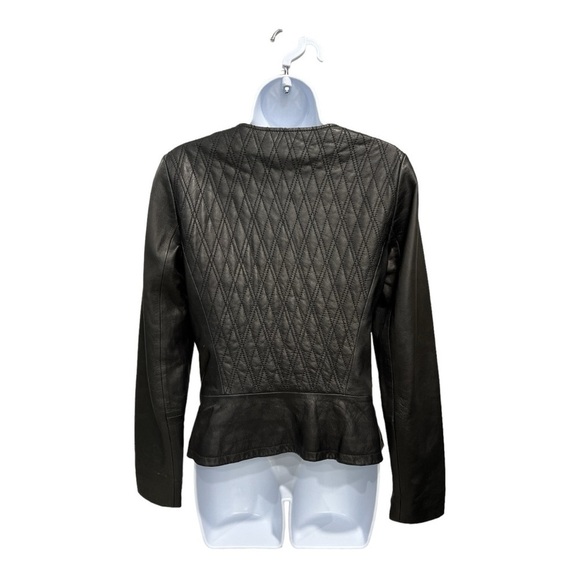 HINGE Quilted Genuine Leather Jacket Zip Black Size S - Picture 17 of 17